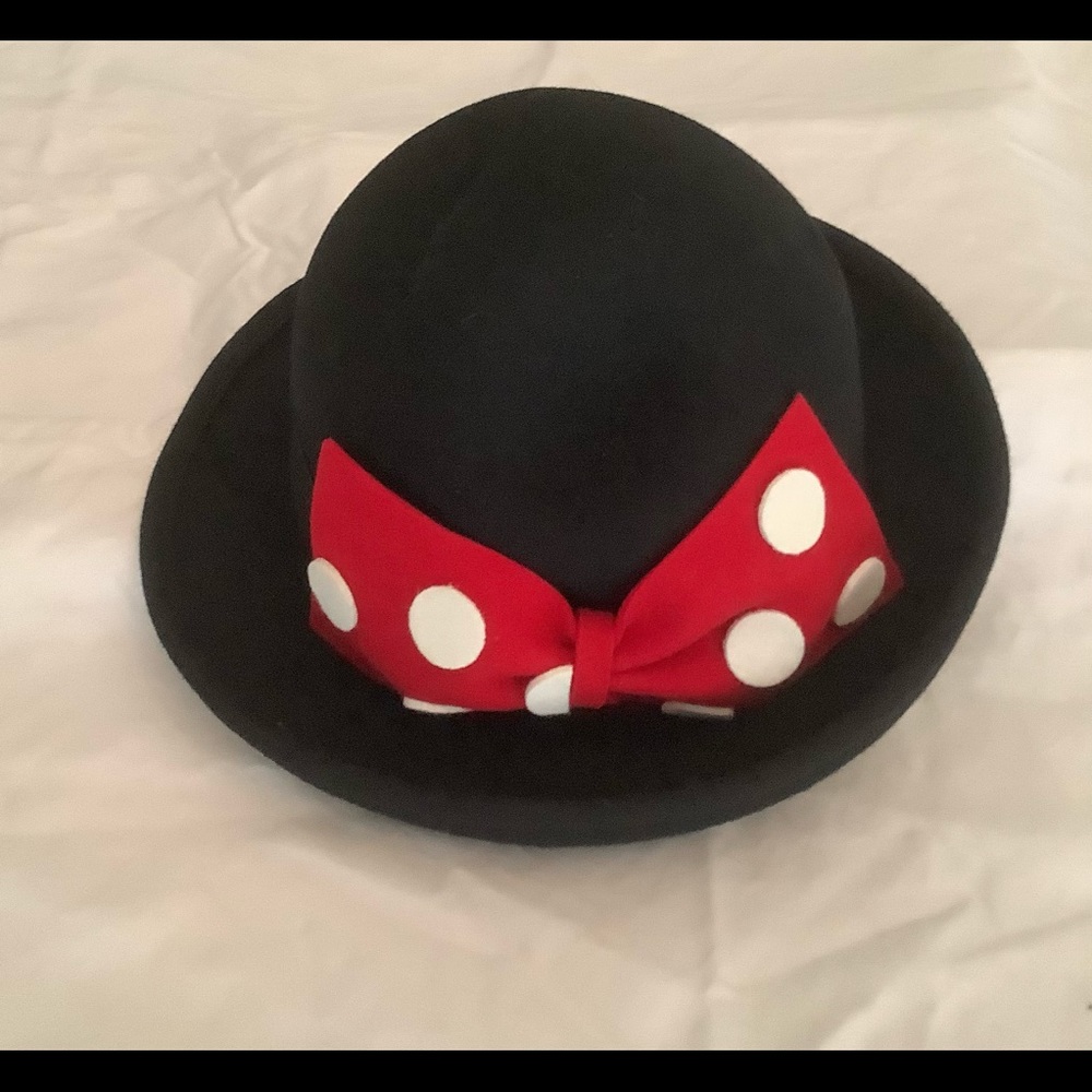 RARE Disney Hat. Black wool with red and white polka dot bow. New.
